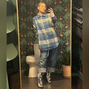 Plaid Women's Shacket - Blue and Tan